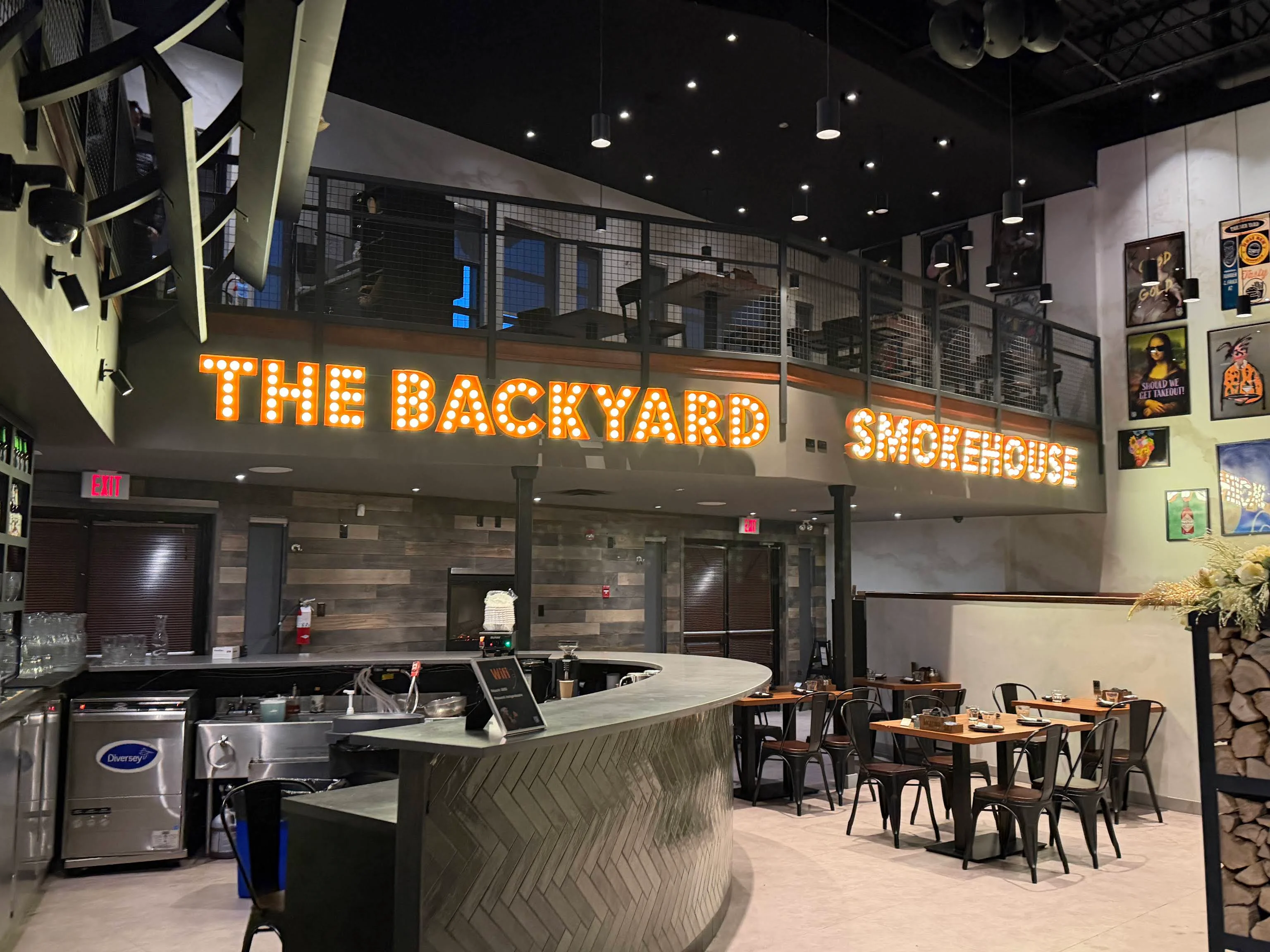 Interior of Backyard Smokehouse Toronto restaurant on Dupont Street